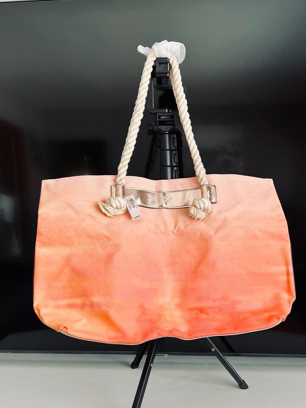 Victoria's Secret pink and orange ombre tote bag with rope handles